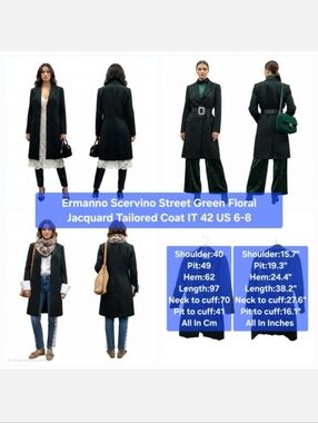 Ermanno Scervino Street Green Floral Jacquard Tailored CoatSize IT 42 US 6-8